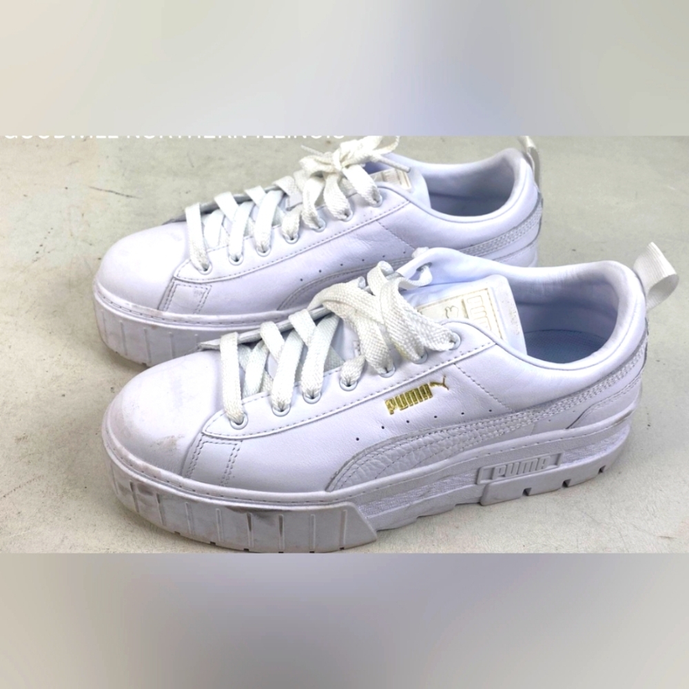 Puma Mayze White Platform Sneakers with Chunky Sole Women 9.5 - Picture 4 of 8
